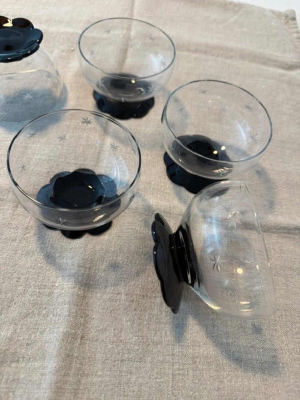 Vintage etched desert cups with pedestal